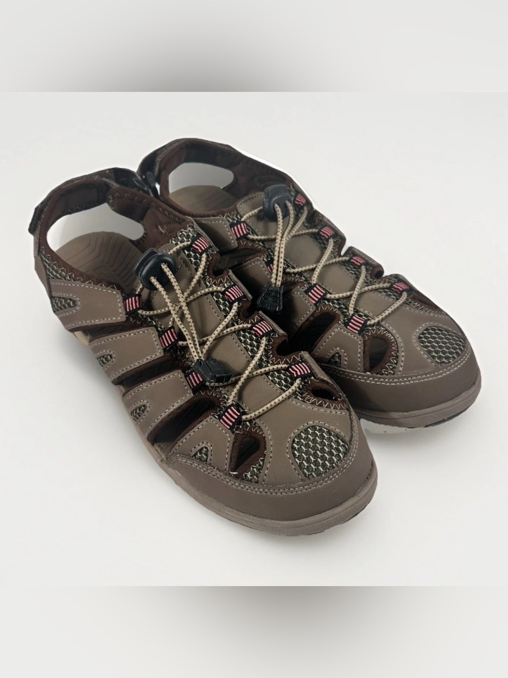 Eddie Bauer Blakely Womens 10 Brown Leather Hiking Sport Sandals Bungee
